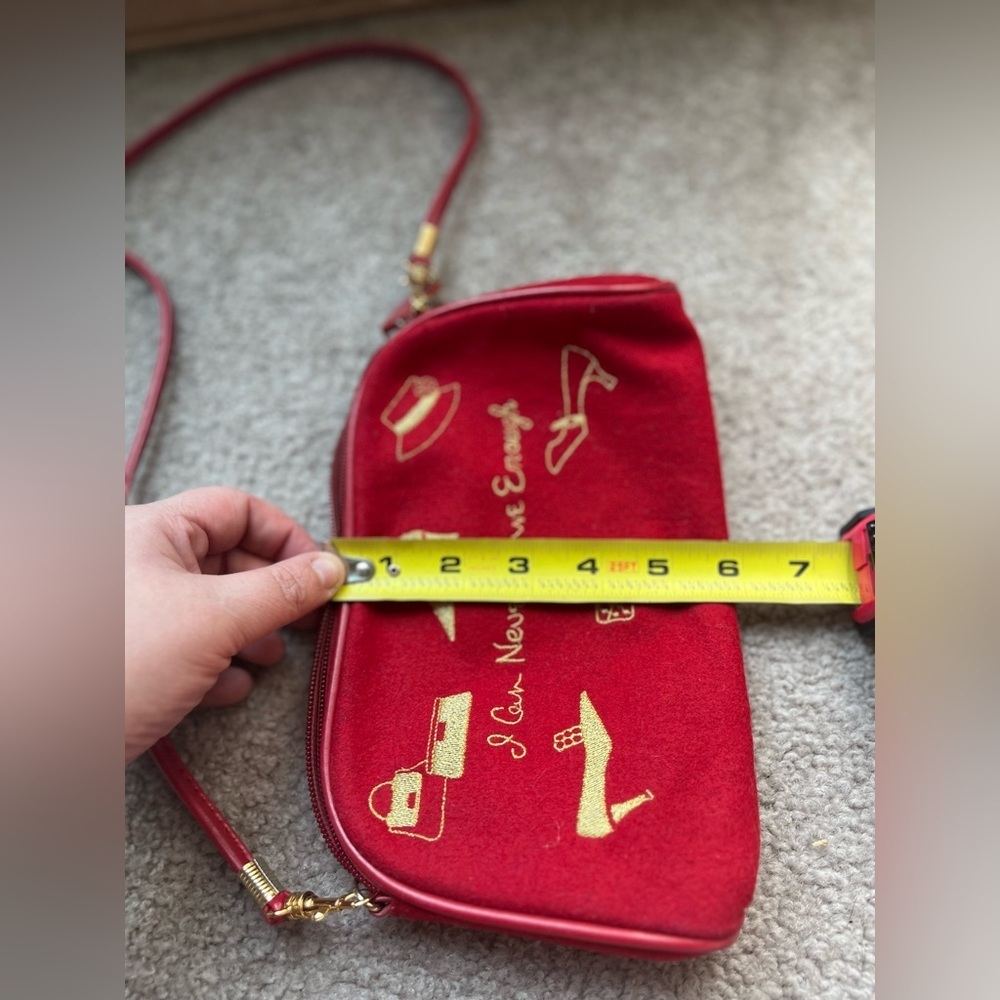 Women’s Small Cherry Red “I Can Never Have Enough” Embroidered Shoulder Bag - Picture 6 of 9